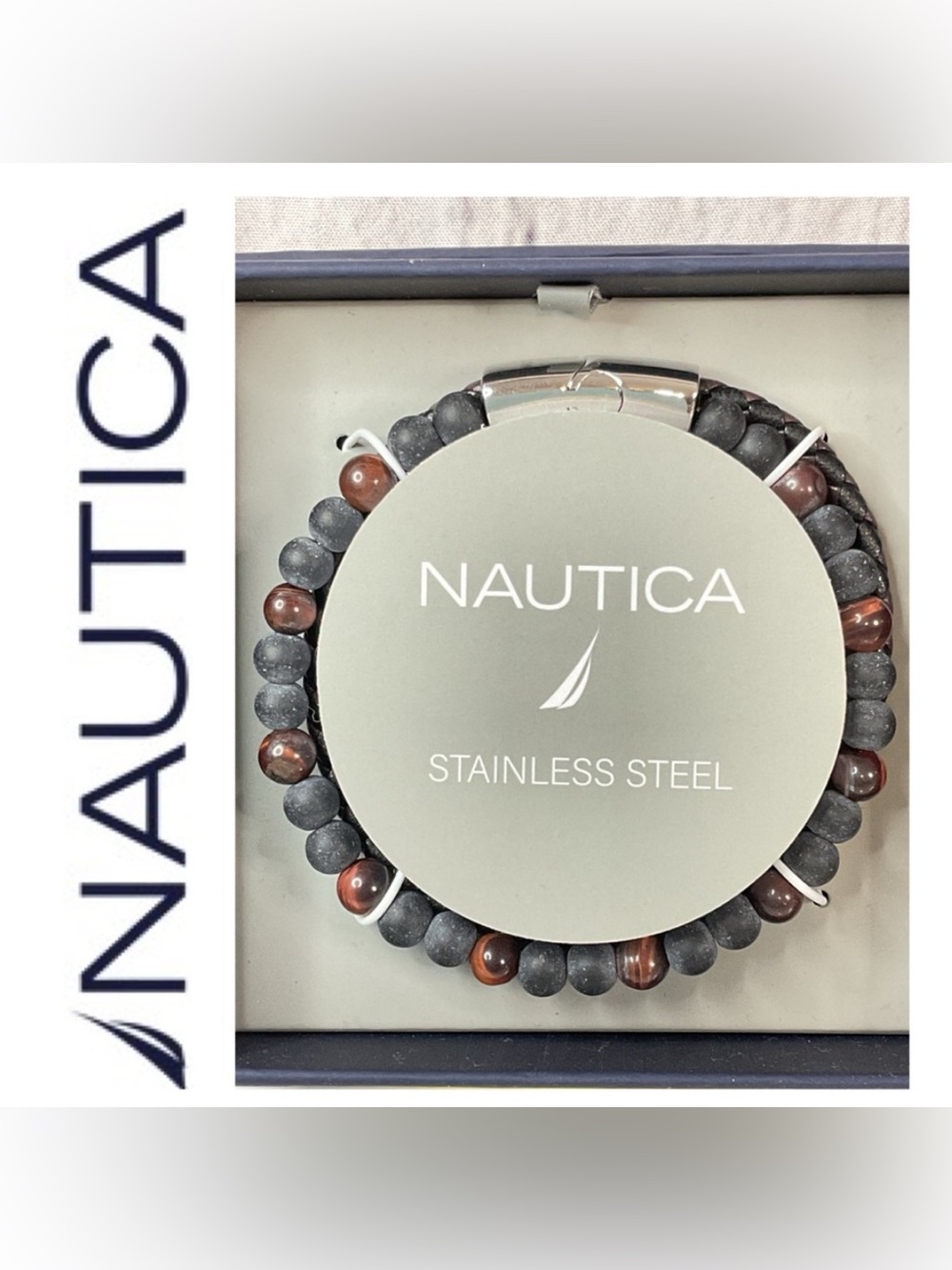🌟🌟 Nautical Men’s Tigers Eye Lava Rock Bracelet